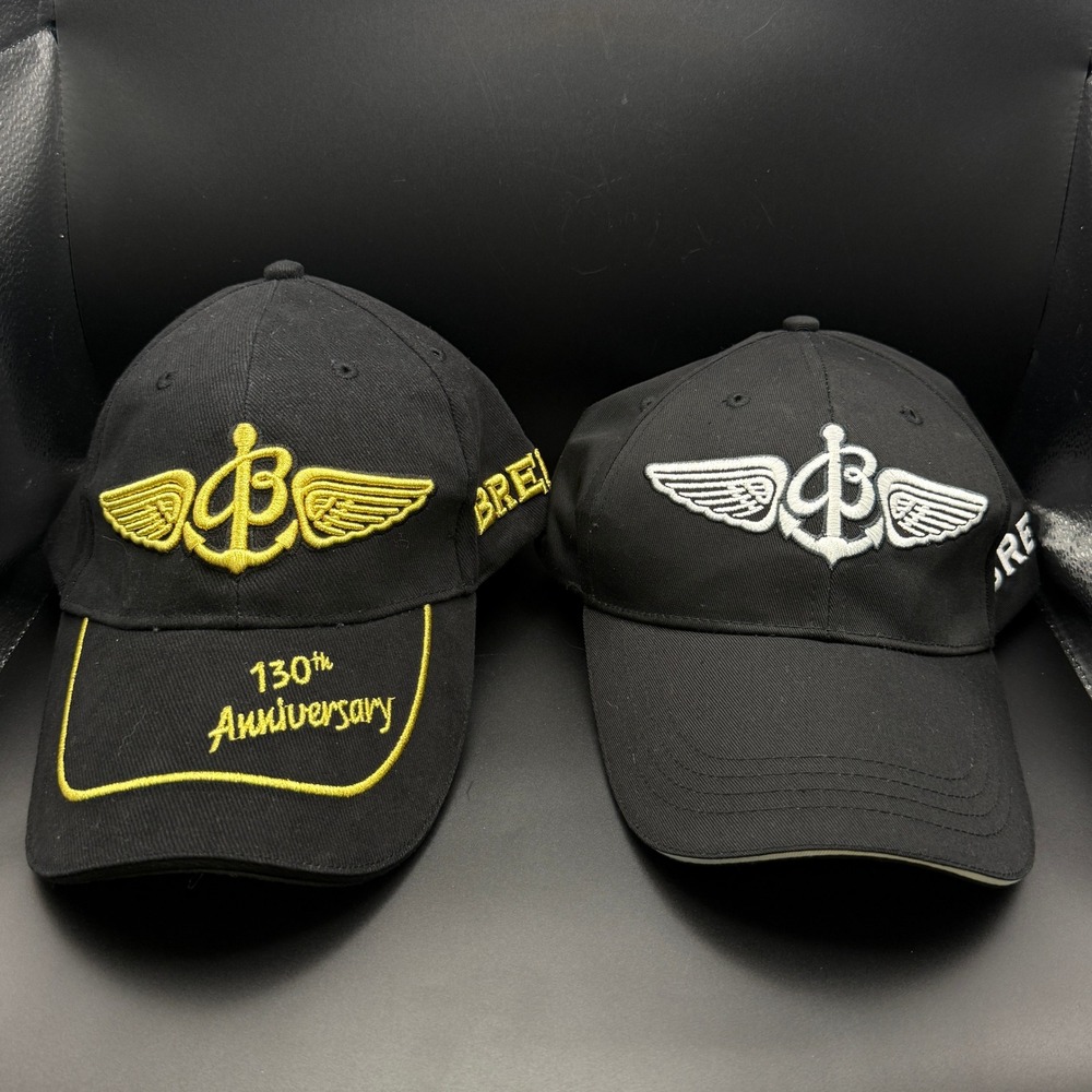 Breitling Hat Lot 2 130th Anniversary Aviation Baseball Cap Black Gold Silver
